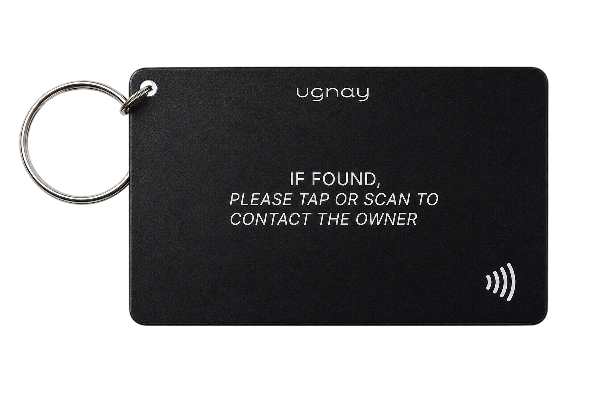 Black Ugnay lost and found card with key ring